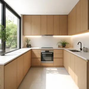 One-stop Cabinet Solution for Villa Developer Modern Full Kitchen Cabinet Set PET Wooden Island Particleboard Kitchen Cabinets