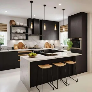 Plywood Kitchen Storage Cabinet Supplier Quartz Stone Cupboards Modern Design for Apartment Developer Builder