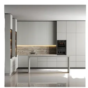 Prefabricated Wood Artificial Quartz Kitchen Island Table with Storage for Developers Contractors
