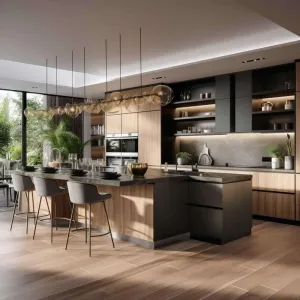 Professional Modern Lacquer Solid Wood Modular Kitchen Cabinets Set Glass Granite Countertop for Home Design Dining Villas Malls