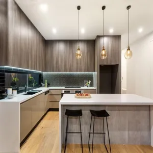 Professional One-Stop Custom-Size Modern Modular Small Kitchen Cupboard Melamine Board Glass Eco-Friendly Fireproof Cabinets
