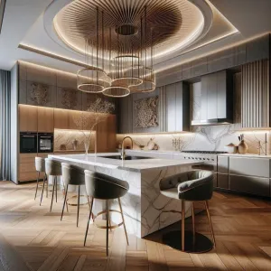 Professional One-Stop Solutions for Villas Modular Melamine Kitchen Cupboard Island Unit Set Eco-Friendly Modern Design Dining