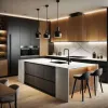 Villa Project Custom Modern Matte Lacquer Painted Kitchen Cabinets with Marble Countertop Faucet Sink Hinge for Indoor