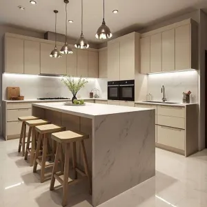 Villa Whole House Custom Project Modern Particle Board Melamine Kitchen with Island Designs Complete Full Kitchen Cabinets Set