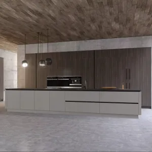 Villa Whole House Modern Design Kitchen Cabinets Glass Lacquer Finish Quartz Countertop Melamine Board Construction for Home Use