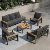 Commercial Grade Outdoor Aluminum Sofa Set Imitation Wood Armrest Patio Furniture Waterproof for Hotel Villa Resort Project