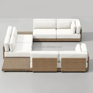 Commercial Grade Solid Teak Outdoor Sofa Set Waterproof Quick Dry Sponge Cushion Hotel Villa Patio Furniture Project