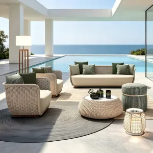 Commercial Grade Woven Rope Outdoor Patio Sofa Set Rustproof Aluminium Frame Outdoor Lounge Furniture for Hotel Holiday Villa