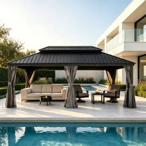 Commercial Grade 12X20 FT Hard Top Gazebo Galvanized Steel Double Roof Outdoor Pavilion for Hotel Villa Resort Project