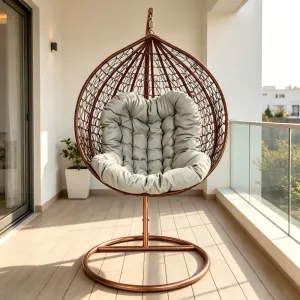 Commercial Outdoor Hanging Egg Chair PE Rattan Swing Chair With Cushion Custom Color for Villa Balcony Project