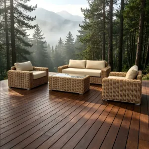 Customizable Luxury Modern Outdoor Furniture Rattan Sofa and Coffee Table Set for Hotel or Park Beach Lounger Patio Table