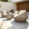 Egg Shape Hollow PE Rattan Outdoor Sofa Set Hand Woven Patio Conversation Furniture Factory OEM Wholesale For Villa Hotel