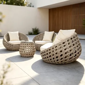 Egg Shape Hollow PE Rattan Outdoor Sofa Set Hand Woven Patio Conversation Furniture Factory OEM Wholesale For Villa Hotel