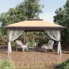 10FT X 10FT Taupe Gazebo Tent with Mosquito Netting Side Walls 2-Tier Vented Roof for Garden Lawn Courtyard
