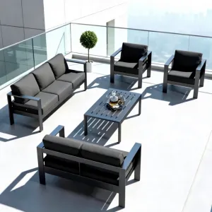 Factory Bulk Supply Aluminum Frame Outdoor Sofa Set Waterproof Cushion Terrace Lounge Furniture For Villa Resort Project