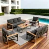 Factory Direct Aluminum Outdoor Patio Sofa Set Imitation Teak Armrest Waterproof Garden Furniture Wholesale