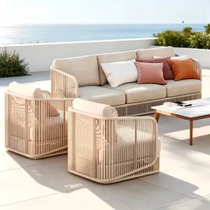 Factory Direct Luxury Waterproof Outdoor Wicker Sofa Leisure Seating Set Wholesale Backyard Terrace Aluminum Rattan Furniture