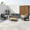 Factory Direct Outdoor Furniture Aluminum Sofa Set Imitation Teak Armrest Outdoor Lounge Set Waterproof Cushions Wholesale