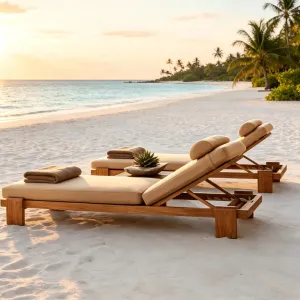 Factory Direct Sale Modern Solid Teak Wood Outdoor Chaise Lounge Durable Weather Resistant Memory Courtyard Hotel