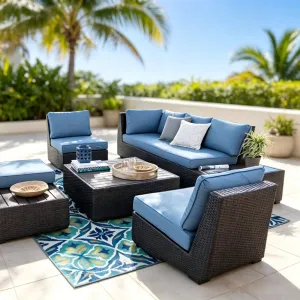 Factory Direct Source European Style Modern All Weather Wicker Outdoor Garden Furniture Patio Garden Rattan Sofa Table Set