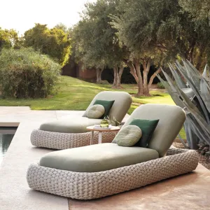 Factory Hand Braided Rope Outdoor Chaise Lounge Adjustable Pool Sun Lounger Waterproof Cushion Hotel Villa Wholesale OEM