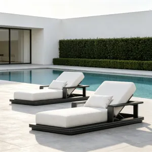 Factory Modern Box Armrest Aluminum Outdoor Chaise Lounge Adjustable Backrest Pool Sun Lounger Thick Cushion Hotel Villa OEM