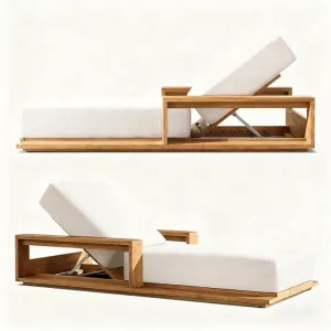 Factory Modern Teak Outdoor Chaise Lounge With Armrest Adjustable Pool Sun Lounger Hotel Villa Project OEM Custom