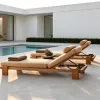 Factory Solid Teak Outdoor Chaise Lounge Thick Square Leg Adjustable Pool Sun Lounger With Head Pillow Hotel Villa