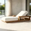 Factory Wholesale Outdoor Custom Pool Beach Side Patio Luxury Nordic Patio Modern Chaise Teak Wooden Sun Lounger Waterproof