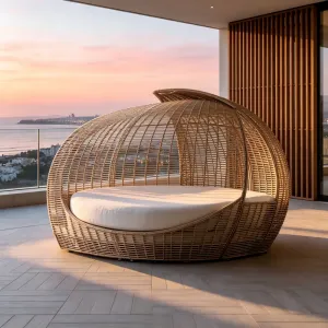 Factory customization Exquisite Design Outdoor Furniture Chaise Lounge Rattan Sun Bed Outdoor Rattan Bed Sun Lounger Sofa Bed