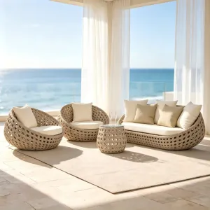 Hand Made Eco-friendly PE Rattan Weaving Luxury Modern Patio Furniture Sofa Set for Home Hotel Resort Villa Courtyard