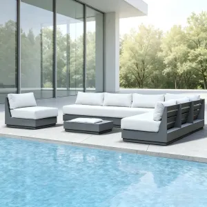 High End Resort Sofa L Shape Muebles De Patio Set Outdoor Modern Set Sofa Chair Hotel Villa Sun Lounge Furniture