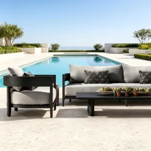 Hotel Project Rust Proof Black Aluminum Patio Sofa Set Washable Quick Dry Cushion Courtyard Leisure Furniture Supplier