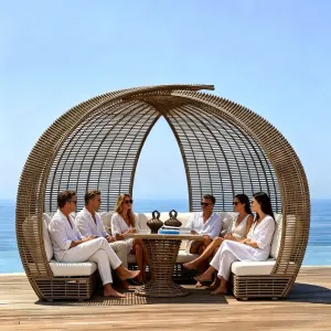 Large PE Rattan Birdcage Outdoor Canopy Sofa Aluminum Frame Luxury Resort Garden Pavilion Sofa Set Factory OEM Wholesale