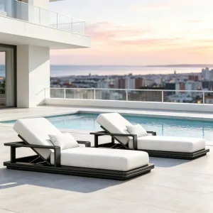 Luxury Aluminum Sun Lounger Outdoor Patio Chaise Lounge Black Metal Sun Beds Beach Sun Lounger Chair