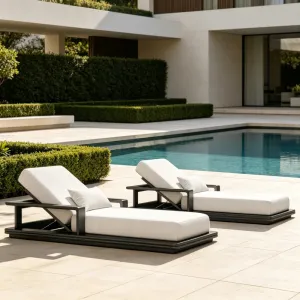 Luxury Black Metal Aluminum Lounge Chair Outdoor Terrace Sun Bed Wholesale Beach Lounge Chair