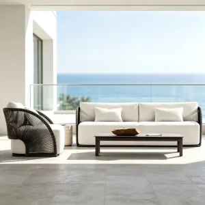 Luxury Coastal Outdoor Conversation Set Fan Radial Rope Patio Sofa Weatherproof For Villa Resort Project Custom Size