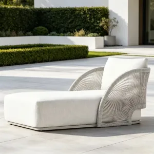 Luxury Fan Shape Woven Rope Outdoor Chaise Lounge Aluminum Frame Waterproof Cushion Villa Hotel Patio Furniture Factory OEM