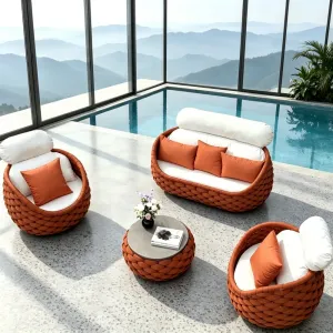 Luxury Hotel Outdoor Furniture Home Outdoor Sofa Villa Garden Rope Sofa Set Woven Rope Aluminium Sofa Set