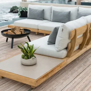 Luxury Minimalist Solid Teak L Shape Outdoor Sofa Weather Resistant Leisure Furniture For Hotel Villa Terrace