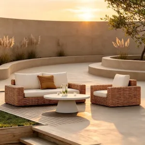 Luxury Modern Hotel Outdoor Combination Couch Furniture Waterproof Hand-made PE Wicker Patio Rattan Garden Modular Sofa Set