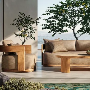 Luxury Modern Teak Wood Outdoor Lounge Sofa Set Custom Color Waterproof Cushion Resort Villa Garden Teak Furniture Supplier