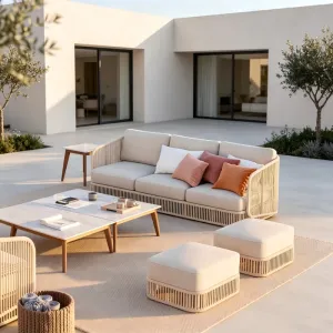 Luxury Modern Three-Seater Outdoor Wicker Lounge Chair Sofa Set Eco-Friendly Quick-Dry Cushion Aluminum Frame Sofa Set