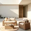 Luxury Outdoor Leisure Dining Garden Set PE Rattan Sofa Aluminum Frame Waterproof Fabric UV Resistant Portable Patio Lounge Sofa
