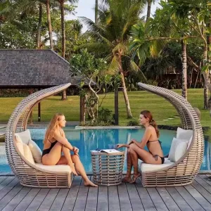 Luxury Teardrop Wicker Outdoor Daybed PE Rattan Birdcage Patio Sofa Bed for Hotel Resort Villa Project OEM