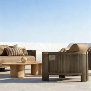 Luxury Waterproof Olefin Rope Patio Armchair Custom Hotel Villa Outdoor Single Lounge Teak Sofa ODM OEM No MOQ