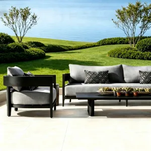 Modern Black Aluminum Outdoor Sofa Set Rust Proof Frame Waterproof Quick Dry Cushion Patio Garden Furniture Set