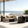 Modern Courtyard Aluminum Sofa Set L Shaped Sectional Waterproof Fabric Hotel Villa Patio Outdoor Furniture Set