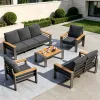 Modern Garden Aluminum Frame Outdoor Sofa Set Weatherproof Patio Furniture With Imitated Wood Armrest For Backyard Hotel Project