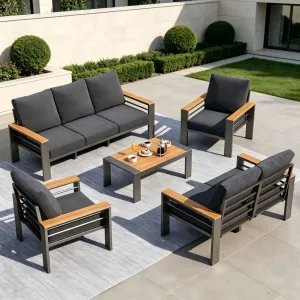Modern Garden Aluminum Frame Outdoor Sofa Set Weatherproof Patio Furniture With Imitated Wood Armrest For Backyard Hotel Project